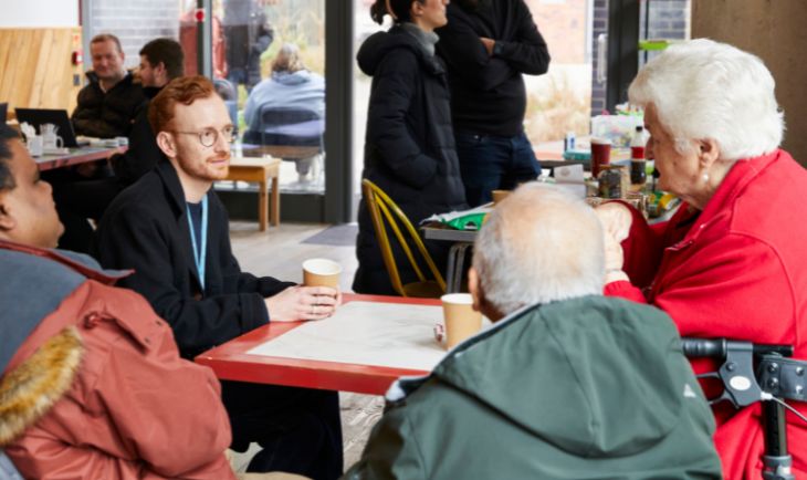 Colleagues and customers talking